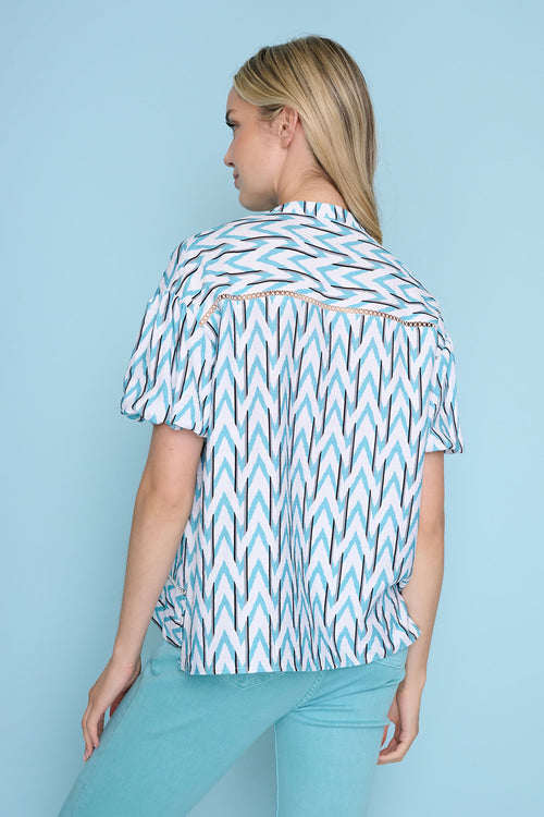 Button-Front Puff Sleeve Top Back View