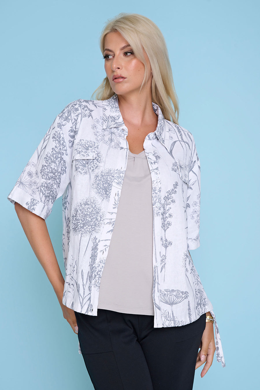 Short-Sleeve Button-Front Top
