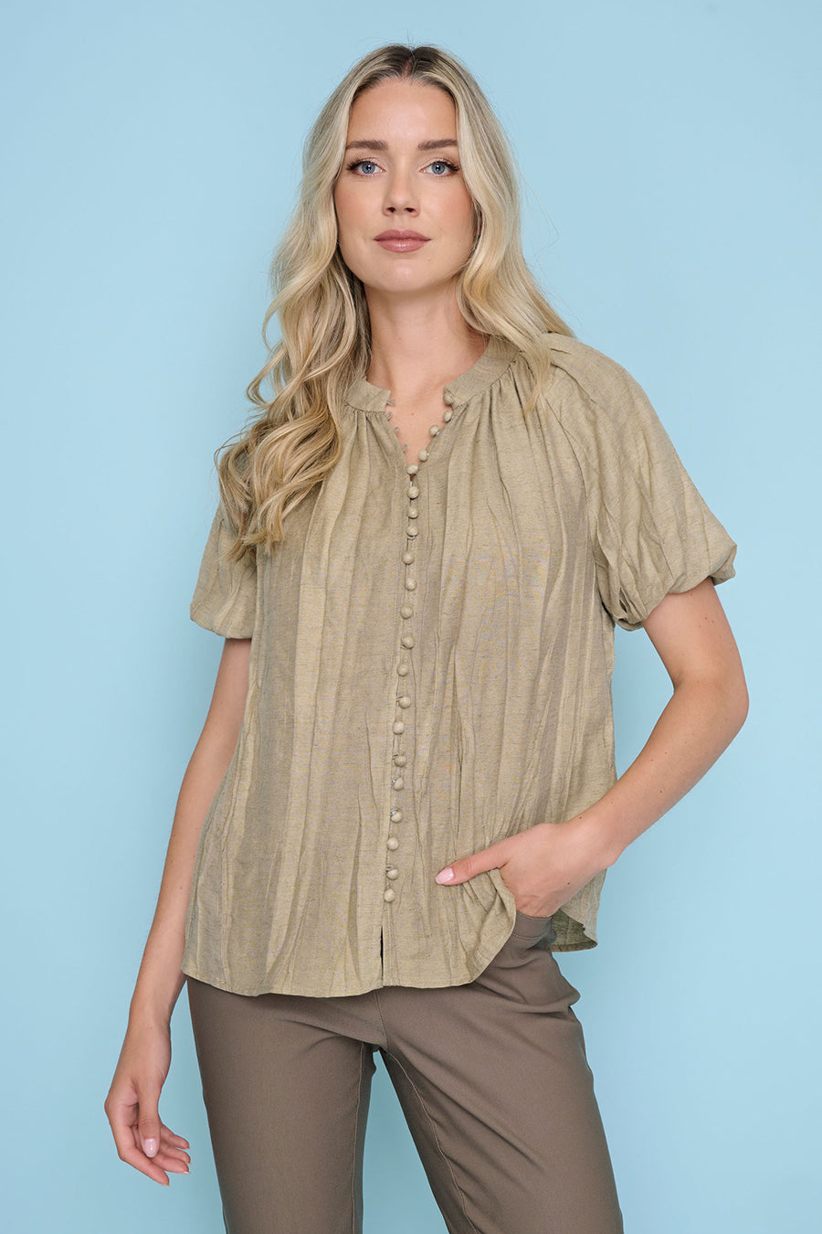 Crinkled Puff Sleeves Top