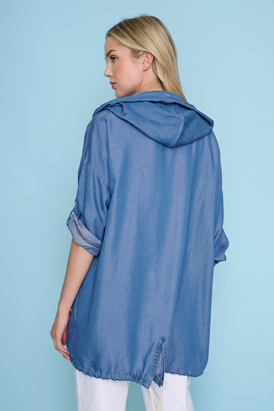 Hooded Open-Front Long Jacket