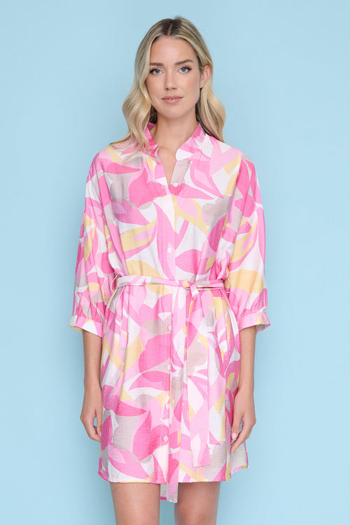 Curved-Hem Belted Dress