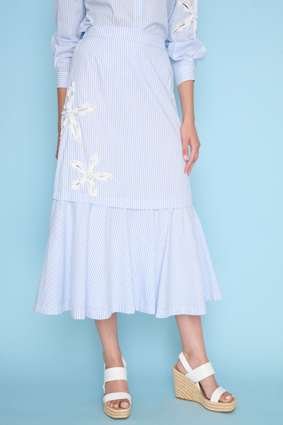 Floral Embellished Long Skirt Front View