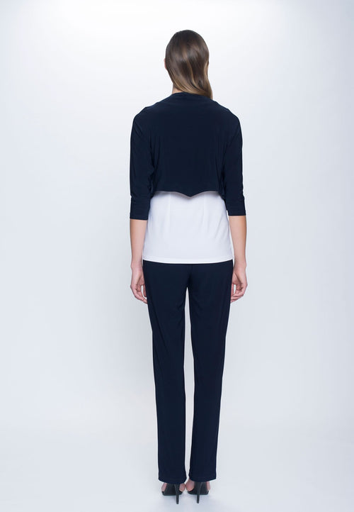 back view Ruffle Hem Bolero in deep navy by Picadilly Canada