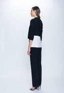 side view Ruffle Hem Bolero in black by Picadilly Canada