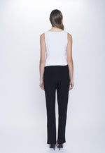 back view of the outfit of Pull-On Straight Leg Pant Petite Size in black by Picadilly Canada
