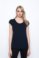 Scoop Neck Short Sleeve Top in deep navy by Picadilly Canada