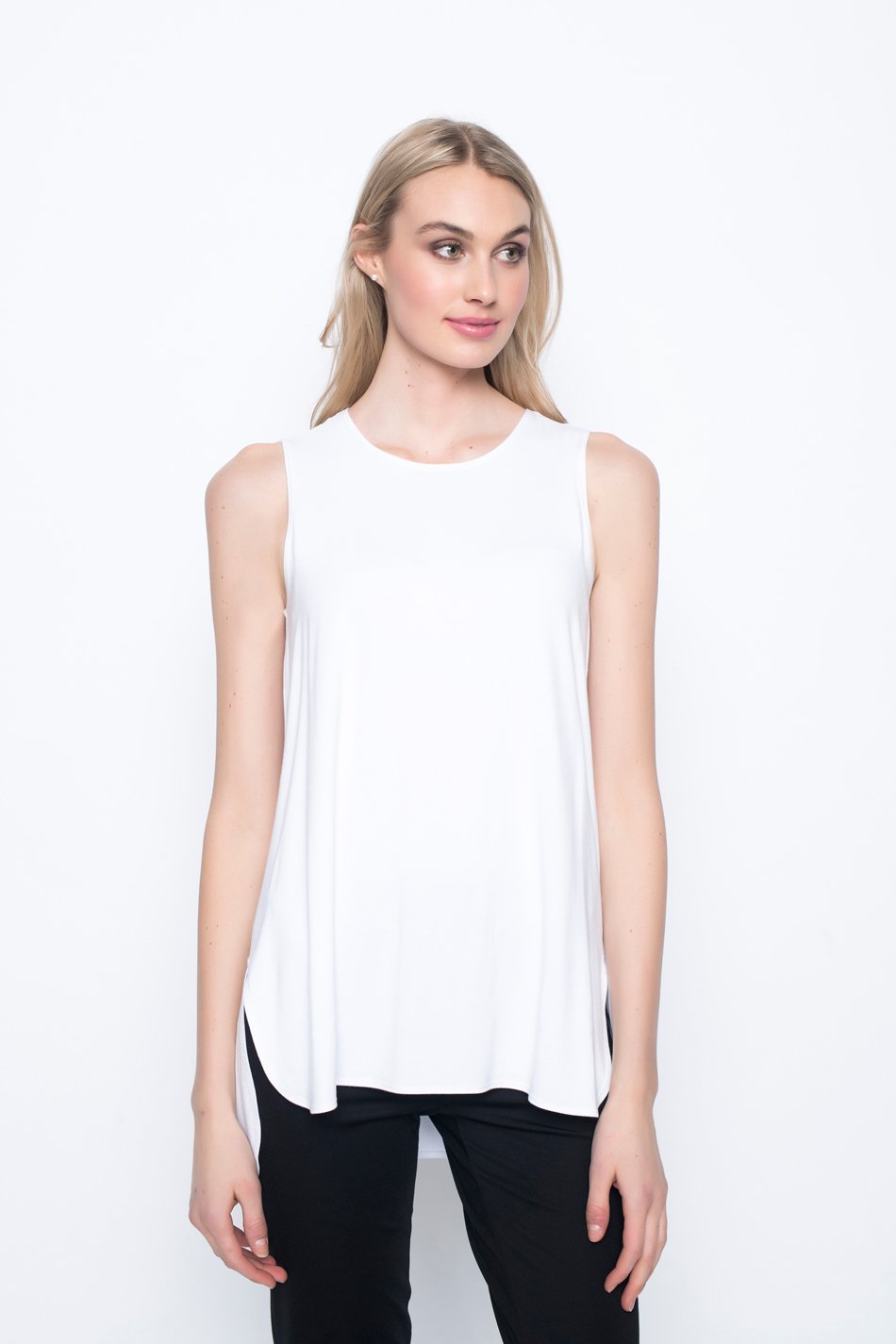 Curved Hem Tank Top in white by Picadilly canada