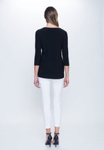 back view of outfit featuring 3/4 Sleeve Round Neck Top in black by Picadilly canada