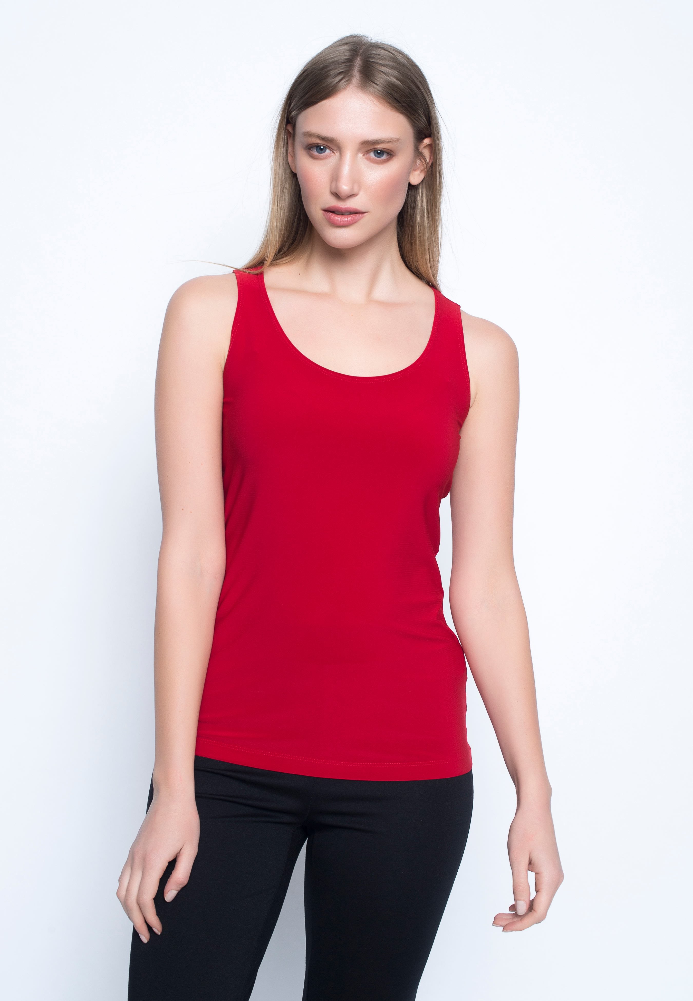 Scoop Neck Tank in red by Picadilly canada