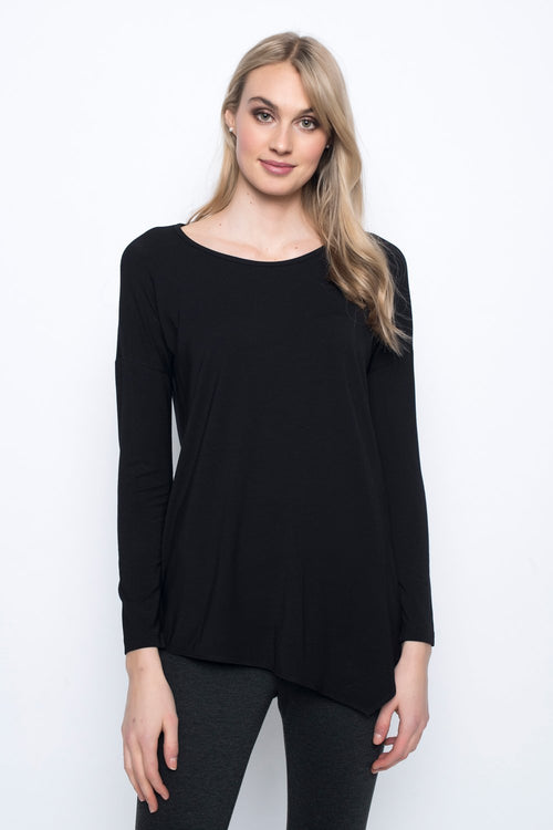 Asymmetric Hem Top in black by Picadilly canada