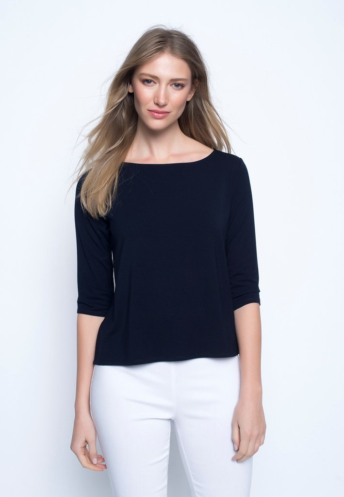 Entyinea Womens Tops Slim-Fit 3/4 Sleeve Solid Boat Neck T-Shirt Purple L