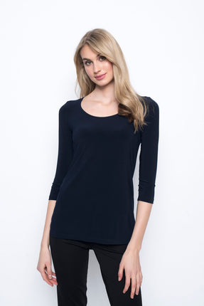3/4 Sleeve Round Neck Top in deep navy by Picadilly canada