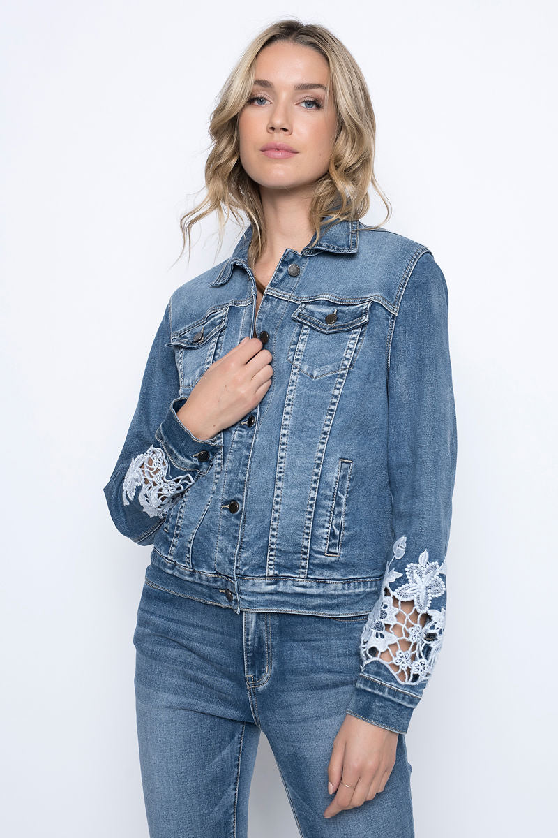 Cut-out Embroidered Denim Jacket by Picadilly Canada