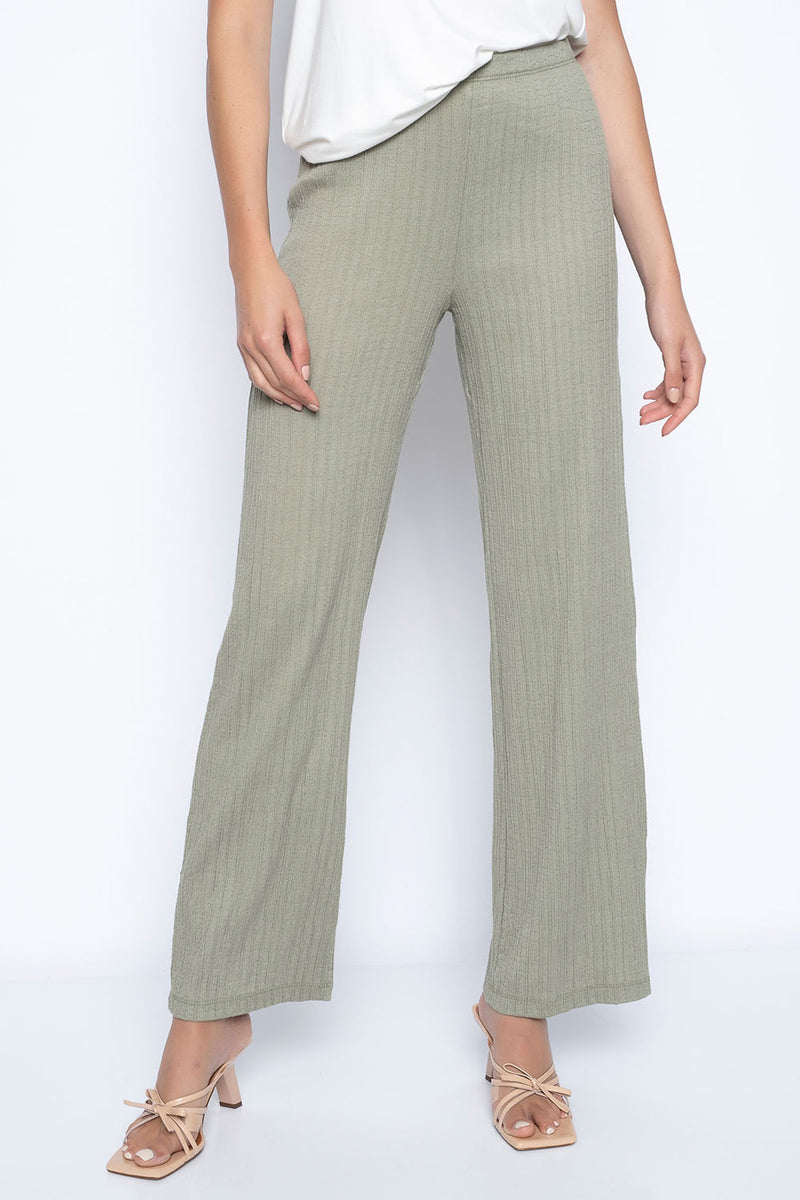 Pull-On Wide-Leg Pants Front View Dusty Sage