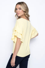 Tiered Ruffle Sleeve Top in yellow side view showing off sleeve