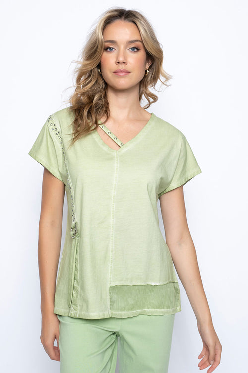 Embellished Top With Strap Front View Sharp Green