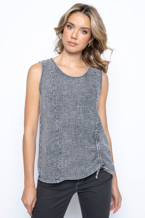 Ruched Drawstring Tank Front View Dove