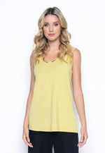 V-Neck Tank with Neckline Detail in keylime by picadilly canada