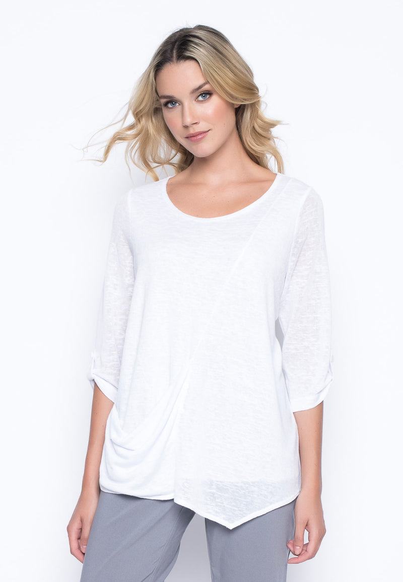 ¾ Sleeve Top With Draped Pocket in white by Picadilly Canada