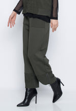 Zipper Trim Wide-Leg Pants in olive by Picadilly Canada