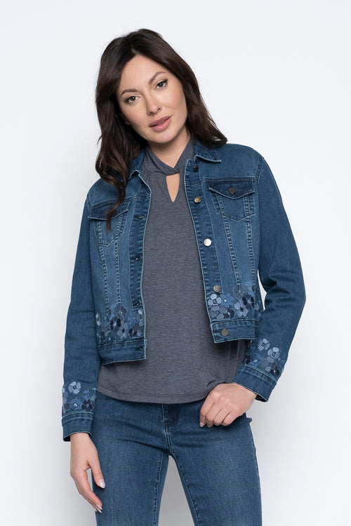 Floral Embroidered Denim Jacket by Picadilly Canada
