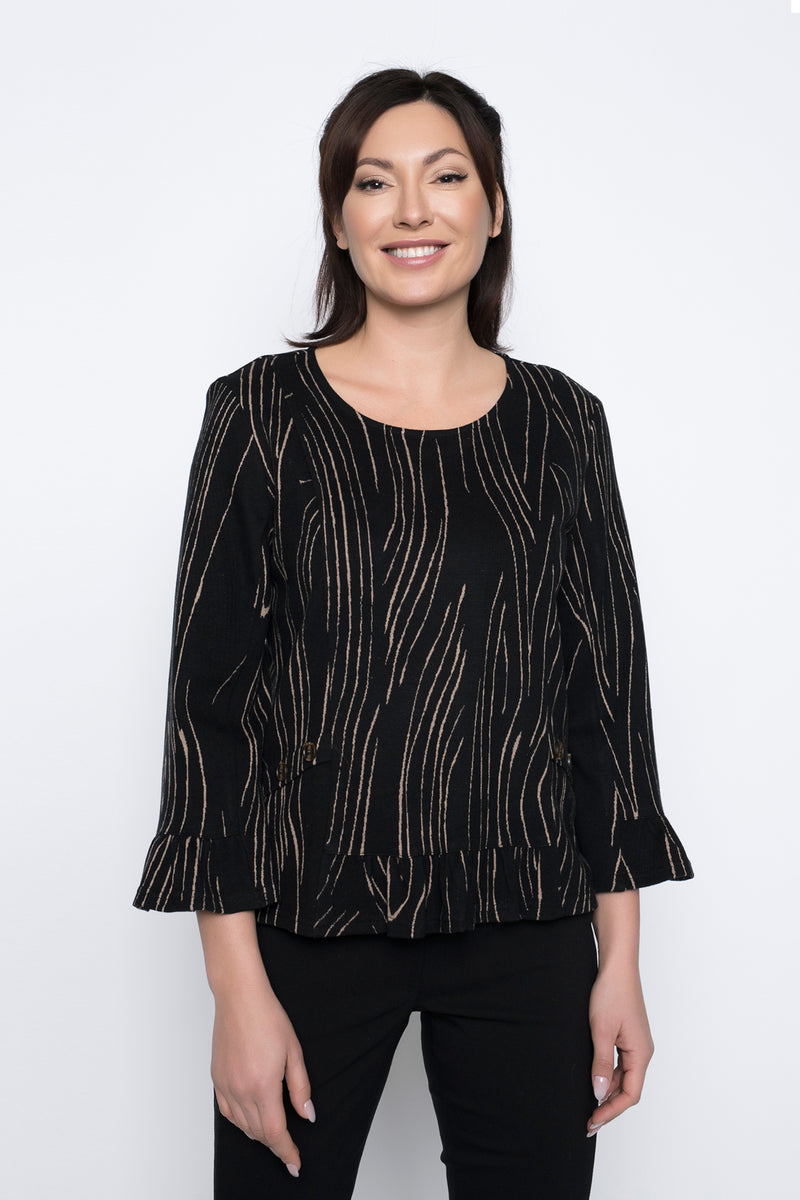 3/4 Sleeve Ruffle Trim Top by Picadilly Canada