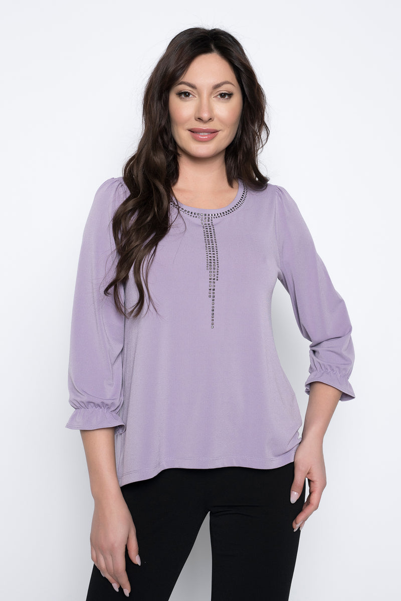 Gathered Sleeve Embellished Top by Picadilly Top