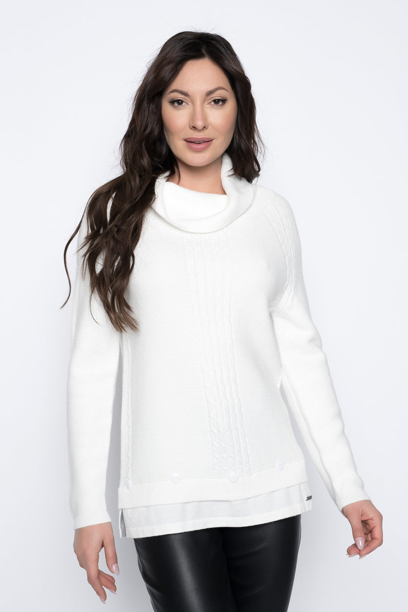 Button- Trim Turtle Neck Sweater Top by Picadilly Canada