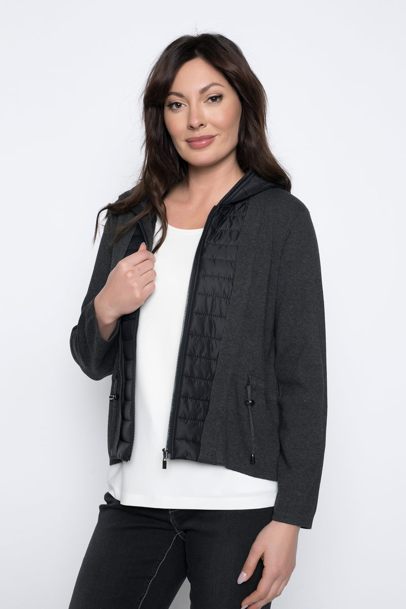 Zip-Front Quilted Sweater Jacket