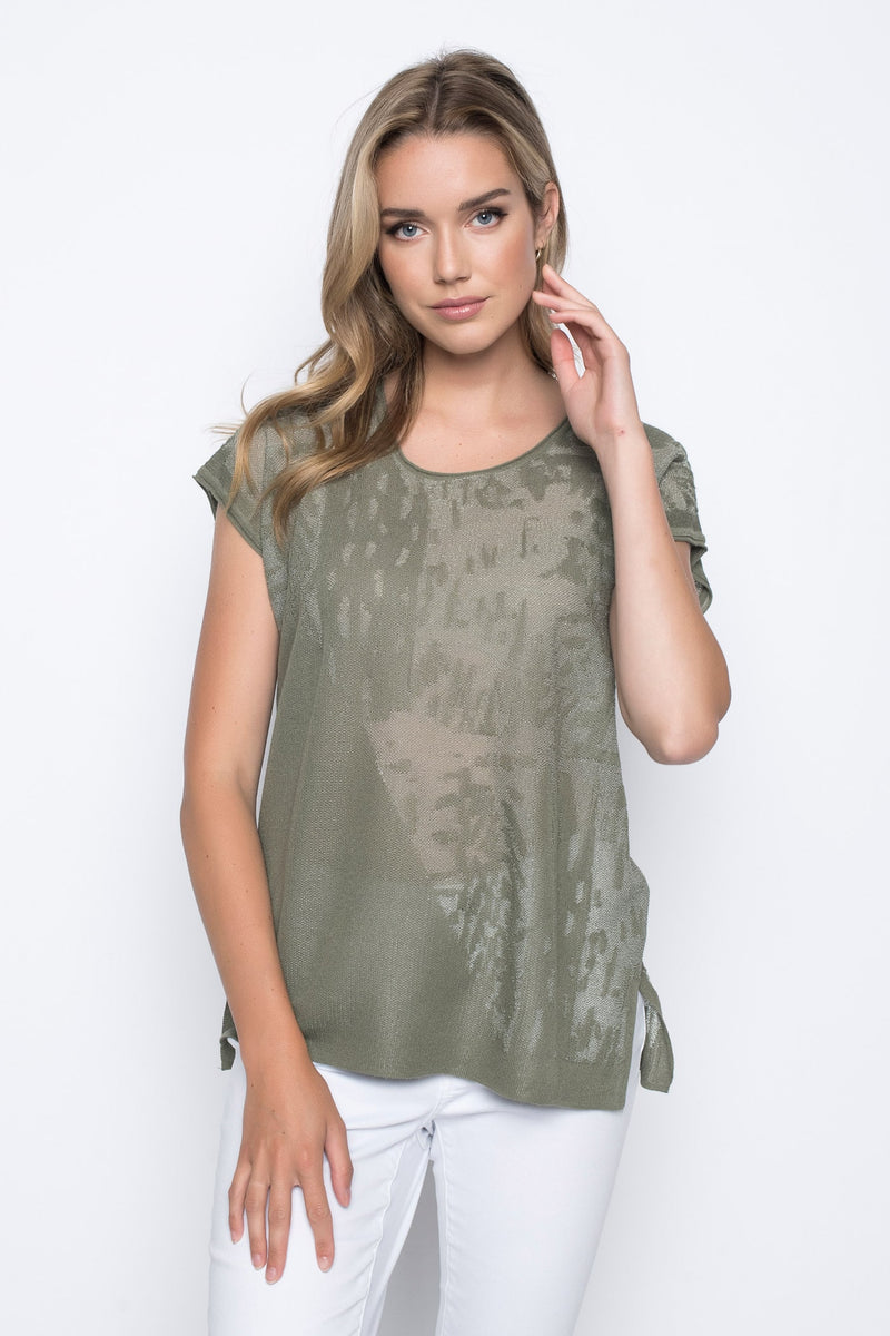 Burnout Sweater Knit Top in sage by picadilly canada
