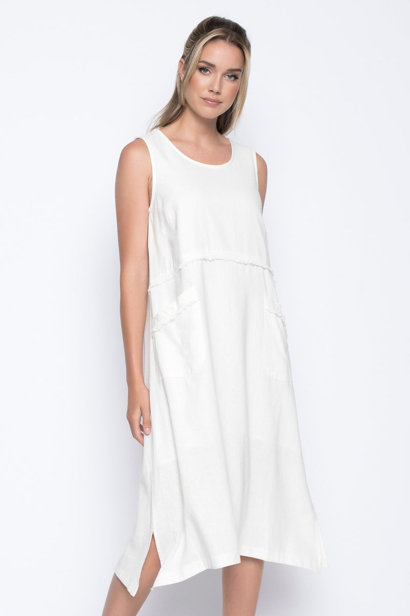 Sleeveless Maxi Dress with Pockets in white by picadilly canada