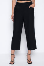 Button-Trim Wide-Leg Cropped Pants in black by Picadilly Canada