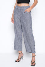 Button-Trim Wide-Leg Cropped Pants in heather grey by Picadilly Canada