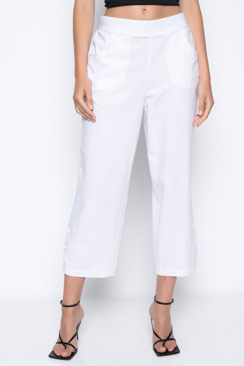 Button-Trim Wide-Leg Cropped Pants in white by Picadilly Canada