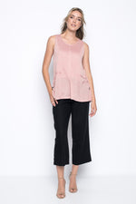 Outfit featuring the Button-Trim Wide-Leg Cropped Pants in black by picadilly canada