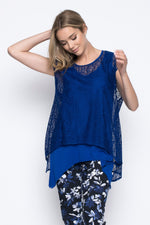Lace Overlay Loose Fit Top in royal blue by picadilly canada
