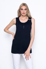 button trimmed tank top in deep navy