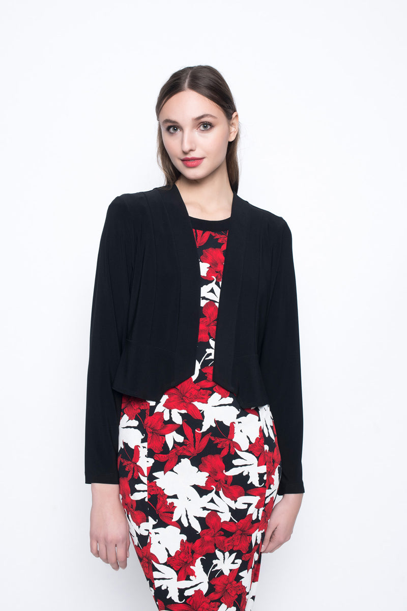 bolero jacket short length in black paired with a dress by picadilly canada